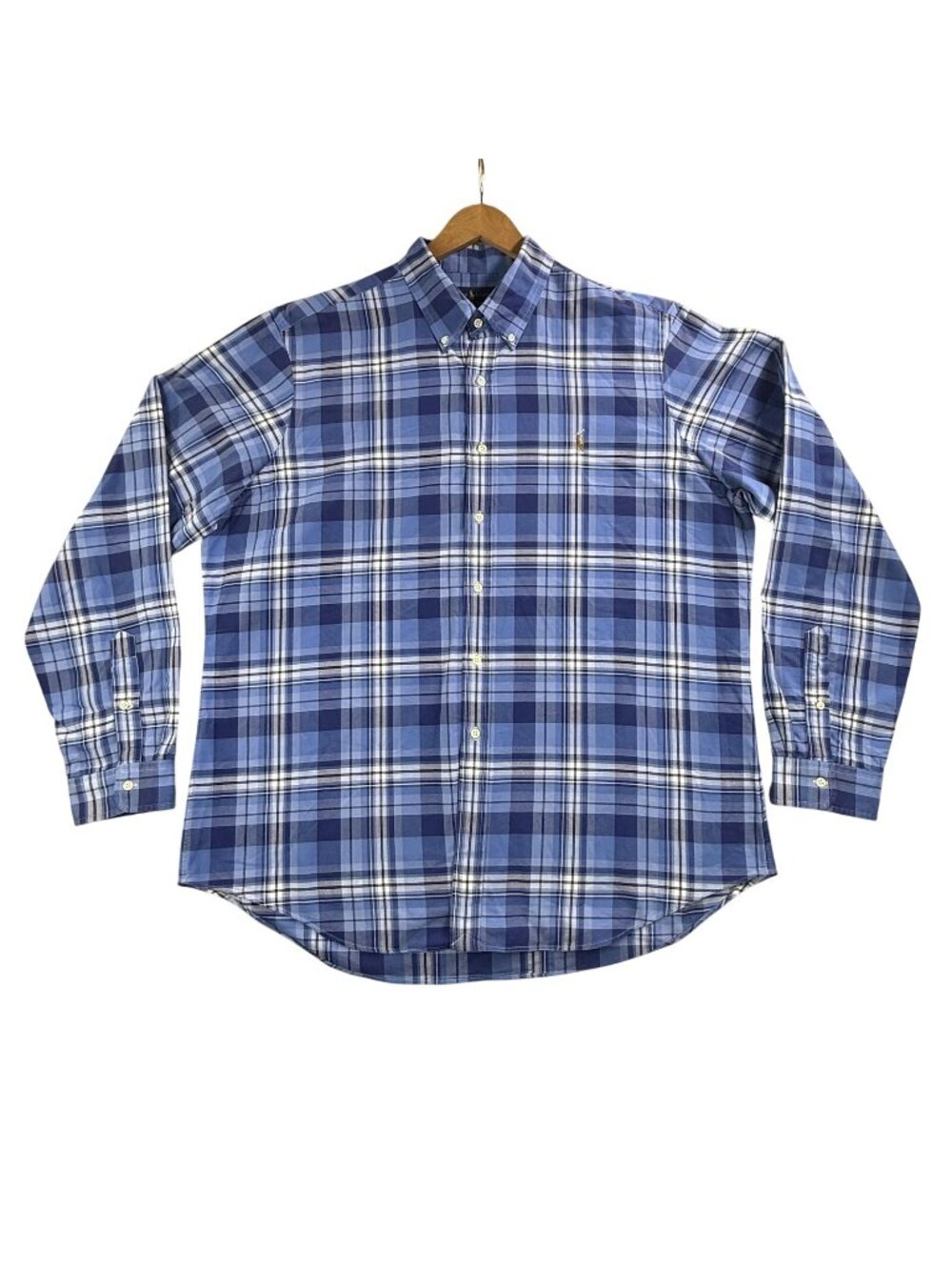 Ralph Lauren Shirt Mens 2XL Blue Plaid Button Down Long Sleeve Cotton Classic